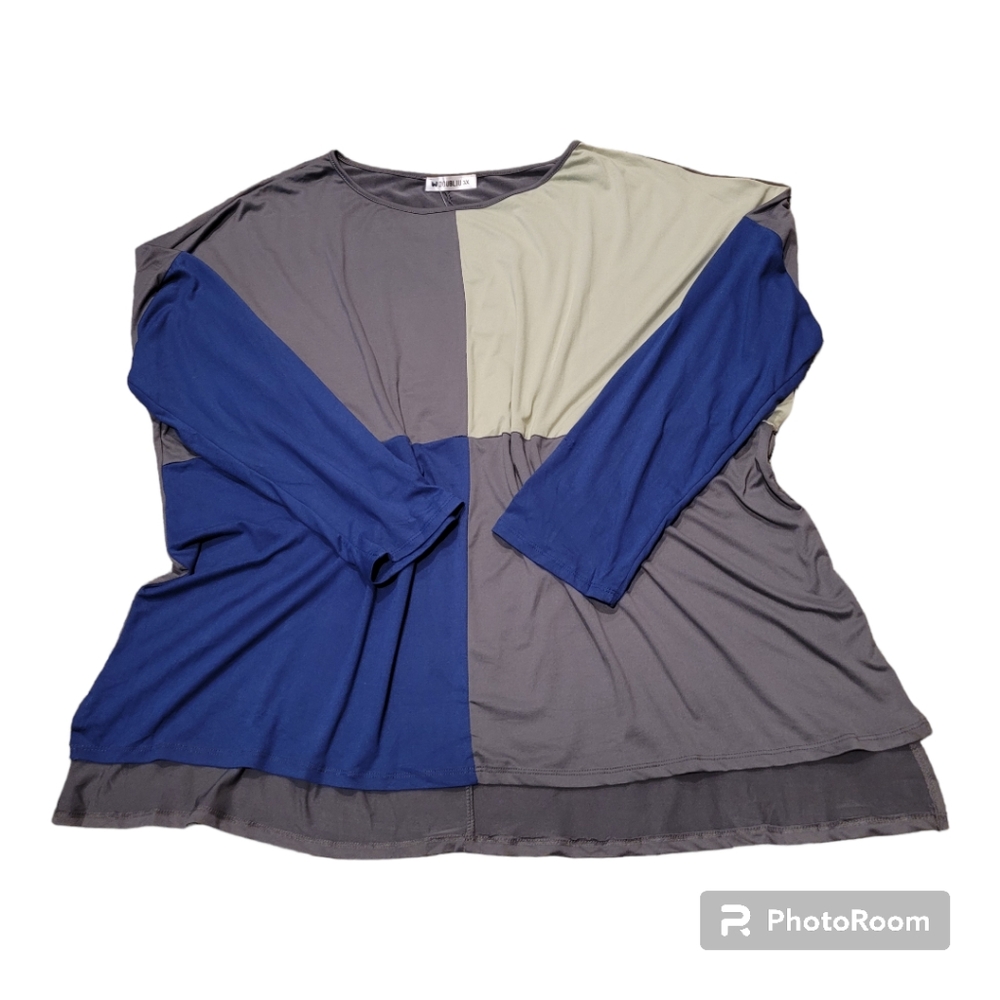 DoubleJu | Women’s Color Block Long Sleeve Tee, Blue, 3X, NWT stretchy